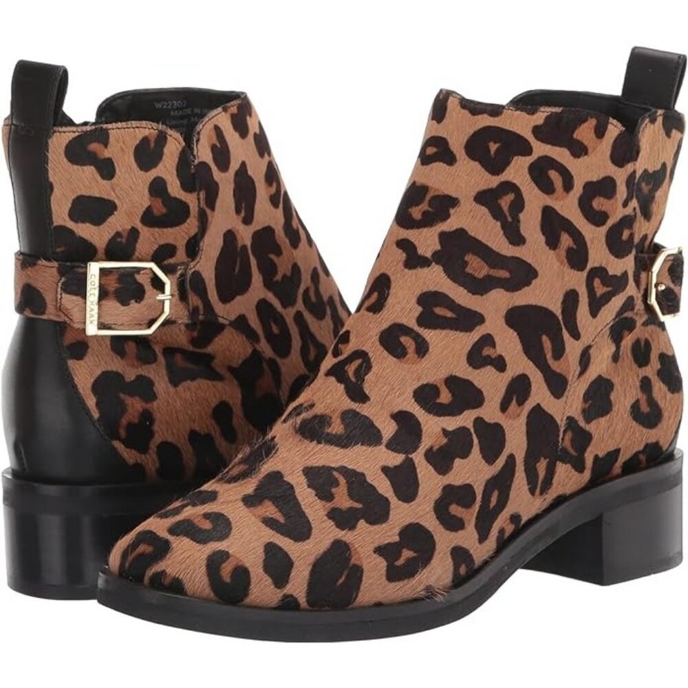 Cole Haan Womens Kimberly Water Proof Ankle Boot 5.5  Leopard Haircalf Leather
